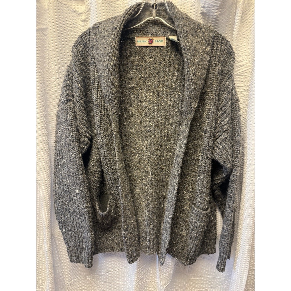 Vintage‎ 1990s Milano Sport Chunky Knit Shawl Collar Cardigan Sweater Unisex L